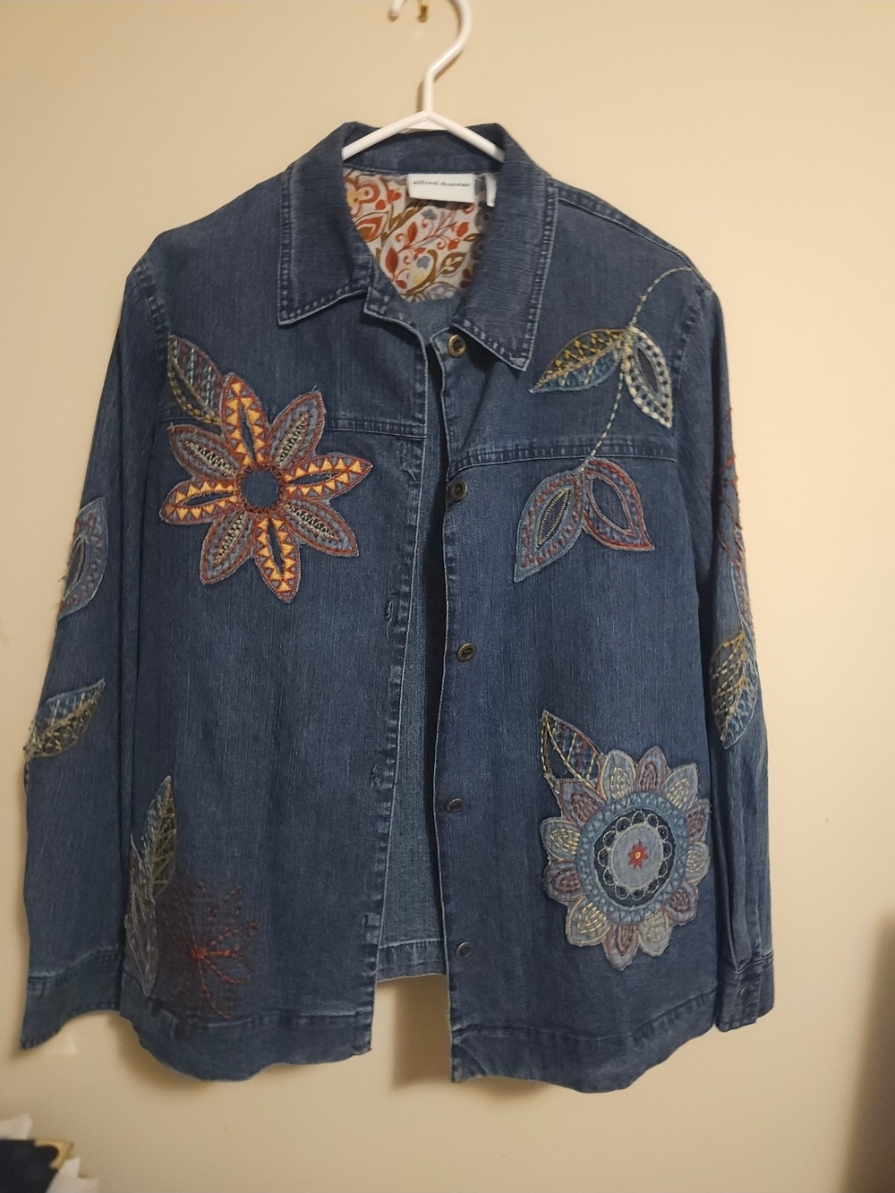 Aldred Dunner Embroidered Denim Jacket, Pants Set with Floral Appliqué - Blue 14